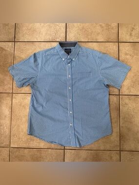 madison james Light Blue Gingham Short-Sleeve Button-Down Shirt - Tote-A